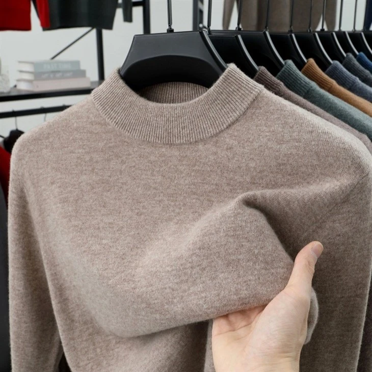 Men Solid Wool Rib Crew Neck ODM