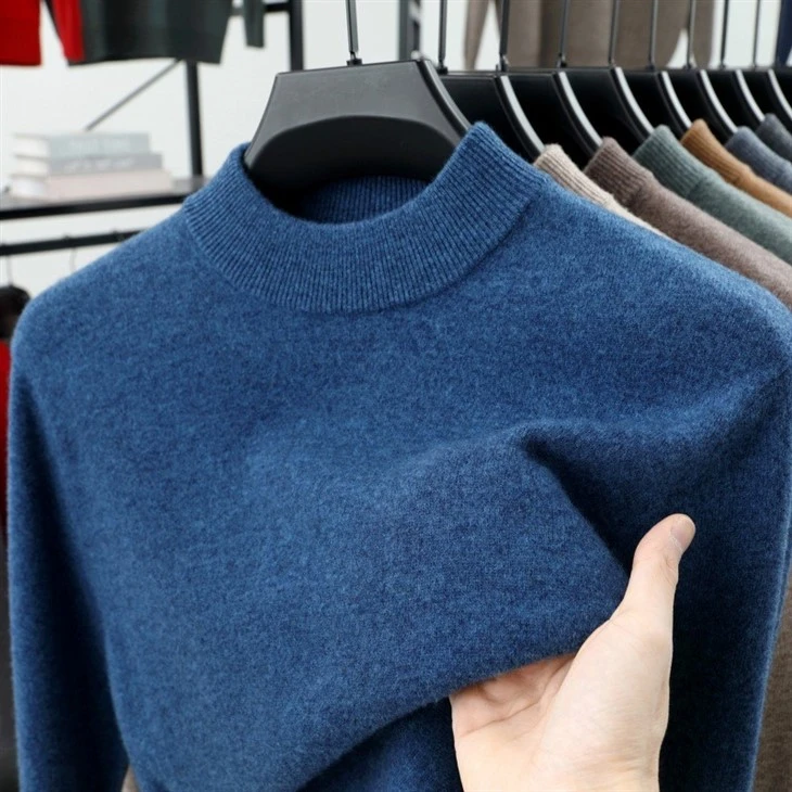 Men Solid Wool Rib Crew Neck OEM
